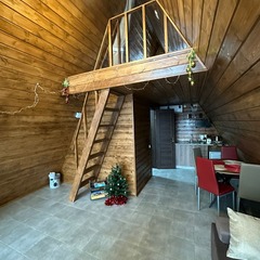 Загородный клуб По Щучьему Велению, коричневый домик в стиле A-Frame с чаном, Новая Усмань, Воронежская область